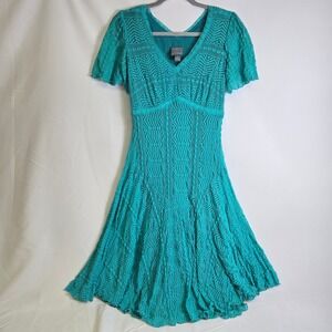 Rabbit Rabbit Rabbit Designs Lace Fit‎ & Flare Midi Dress V-neck Teal Size 6